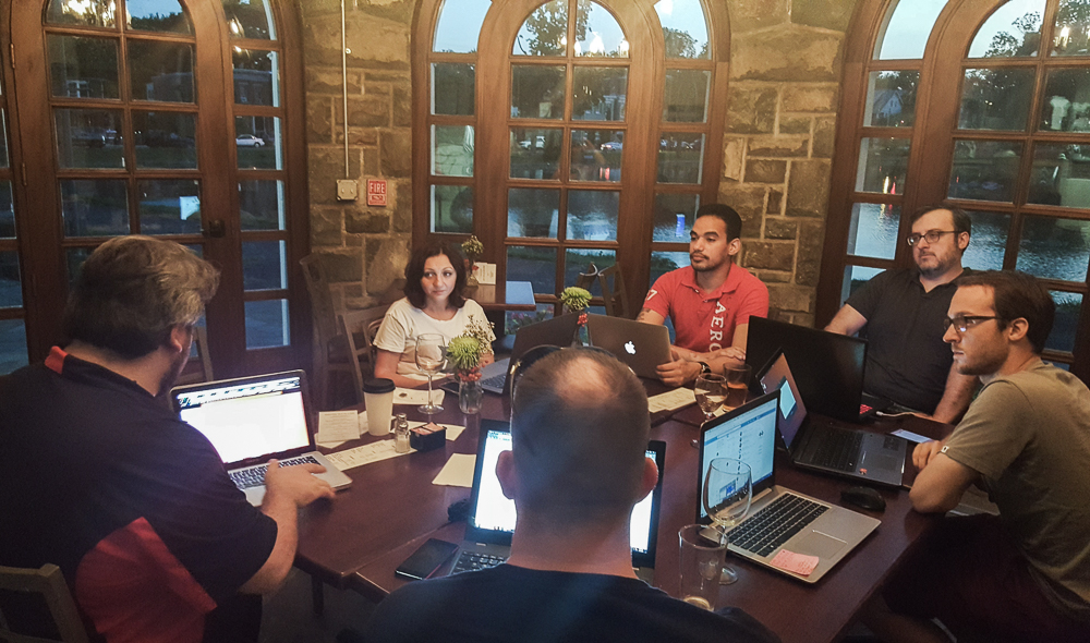 colleagues collaborating in a mystical room